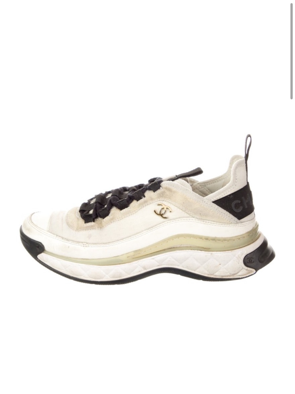 CHANEL White, Black & Cream CC Logo Chunky Sneakers